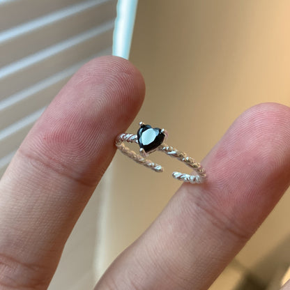 S925 Sterling Silver Black Zirconia Love Twist Ring
